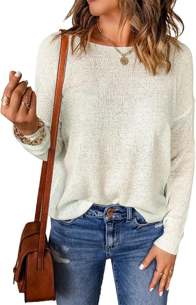 Acelitt Womens Casual Lightweight Long Sleeve Crewneck Knit Shirts Tops, S-XXL | Amazon (US)