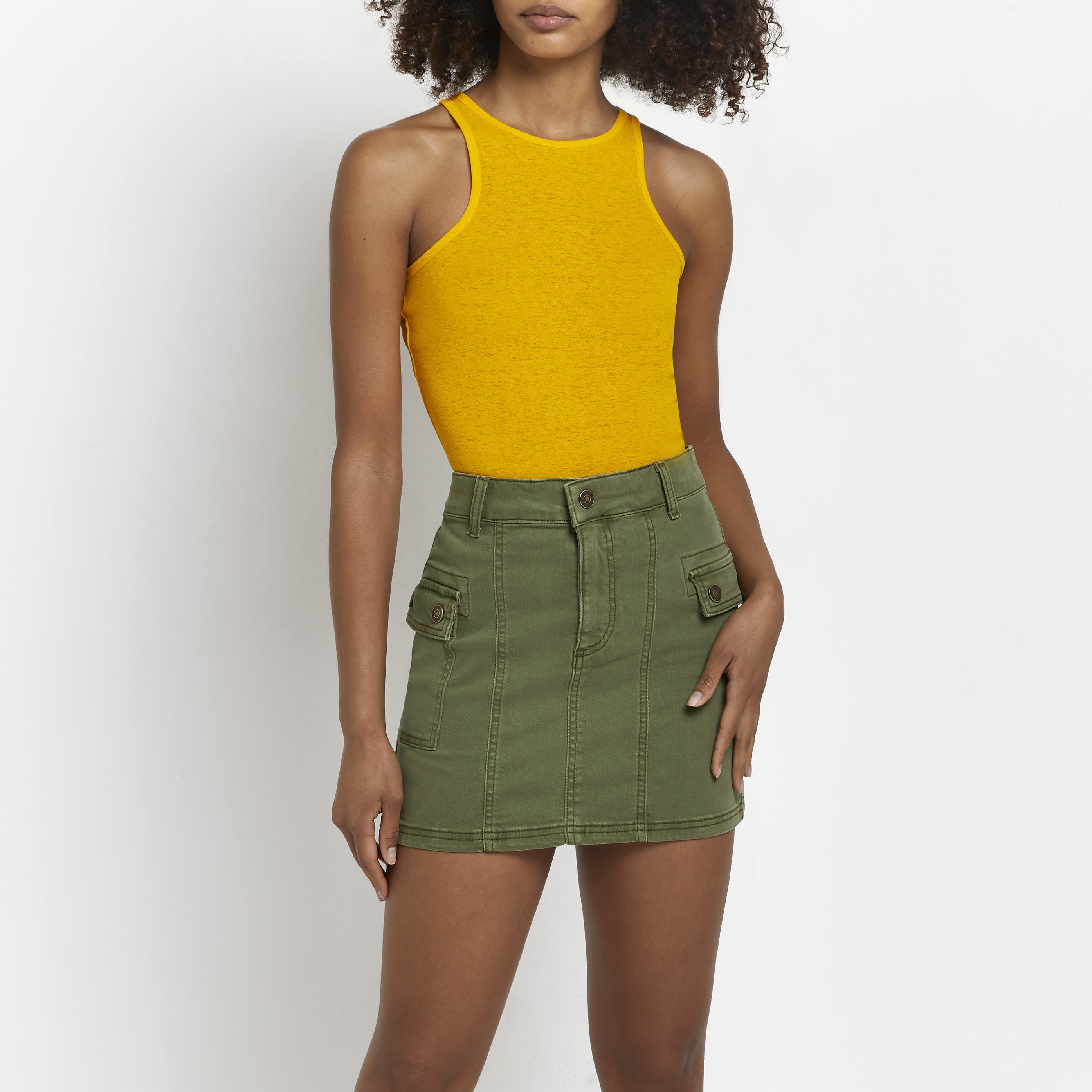 River Island Womens Khaki denim mini skirt | River Island (UK & IE)