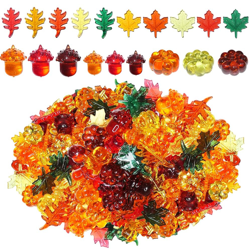 Fall Vase Filler,165 Pcs Acrylic Pumpkin Leaves Acorn Gems Sensory Bin Fillers for Thanksgiving C... | Amazon (US)