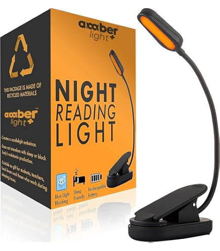 hooga Amber Book Light – Blue Light Blocking Reading Light for Bed, Stepless Dimming, Rechargeable Clip-On Night Light, 1600K Amber & 625nm Red LED for Night Reading | Amazon (US)