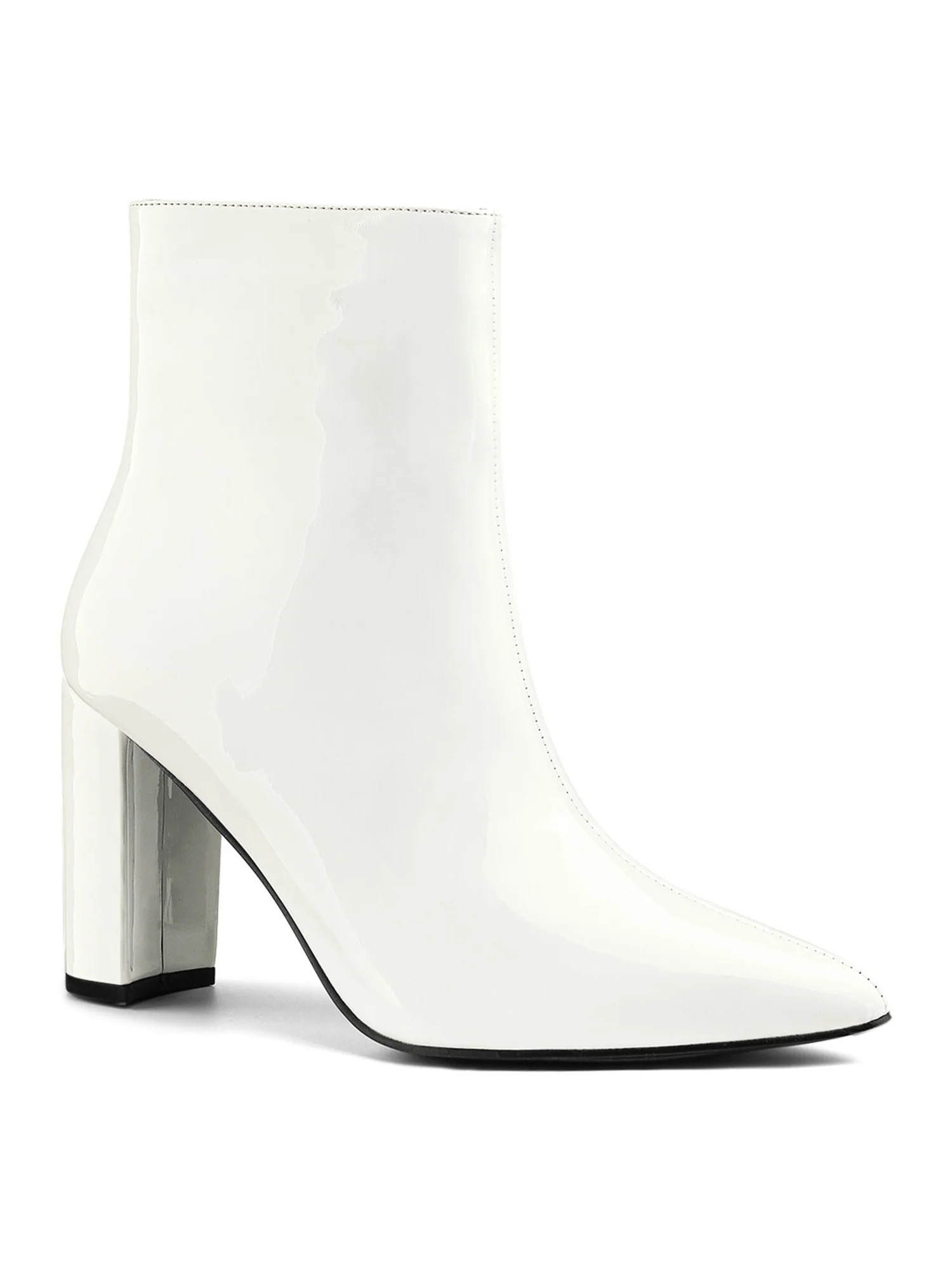Allegra K Women's Pointed Toe Zipper Patent Leather Ankle Chunky Boots | Walmart (US)