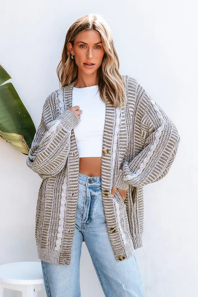 Brown Cable Knit Long Sleeve Longline Cardigan | Cupshe US