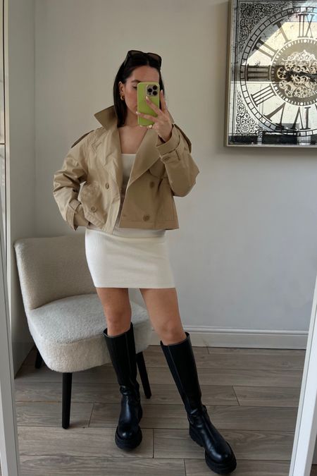 Styling my cropped trench coat! Im wearing S. my dress is in XS and fits perfectly on my (im a uk 6). Boots are old stradivarius so linked similar options! 

#LTKSeasonal #LTKunder50 #LTKstyletip
