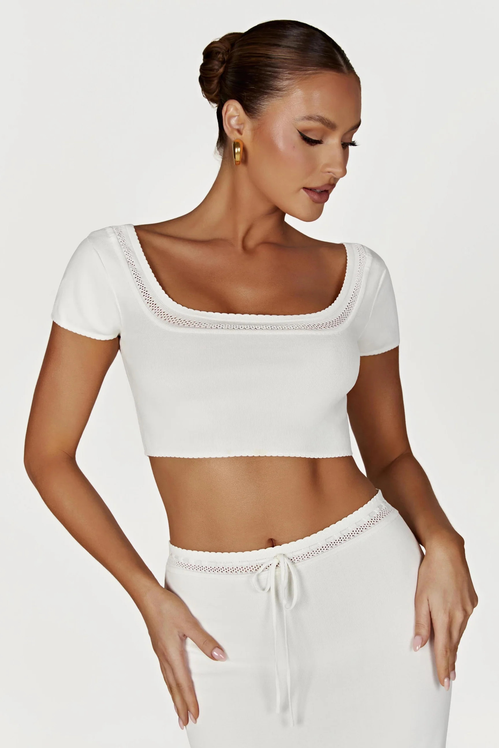 Penelope Pointelle Knit Crop Top - White | MESHKI US