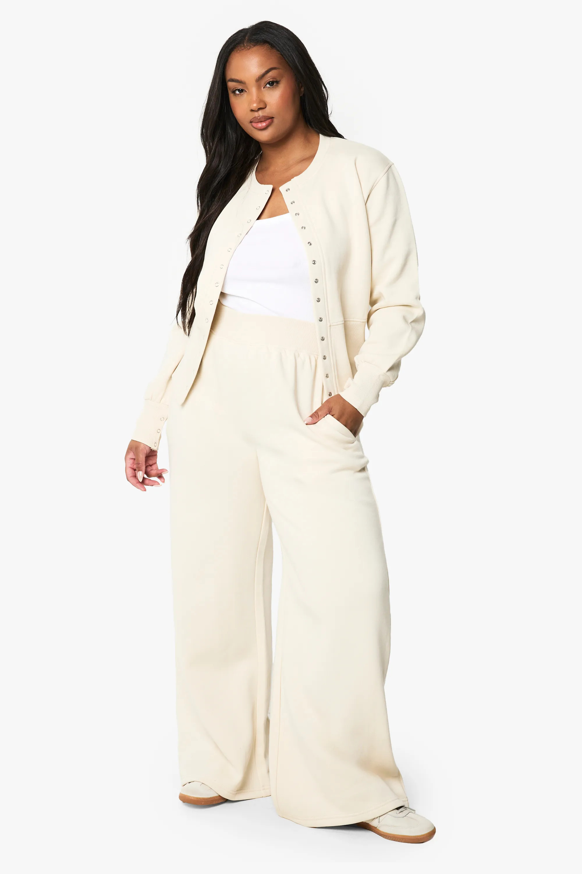 Plus Deep Hem Popper Bomber Sweatshirt Tracksuit | boohoo (US & Canada)