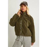 Womens Teddy Button Up Jacket - Green - 12 | boohoo (US & Canada)
