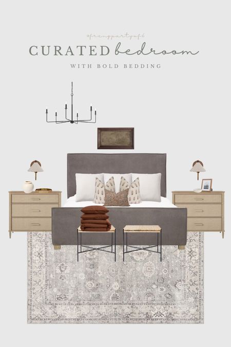 Bedroom design with this affordable gray bed that I shared yesterday! Love these small dressers as nightstands. Also paired this with bold, Merlot colored bedding. Obsessed 😍 

#LTKhome #LTKFind #LTKstyletip
