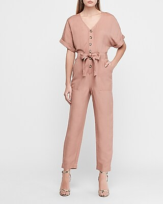 Button Front Utility Jumpsuit | Express