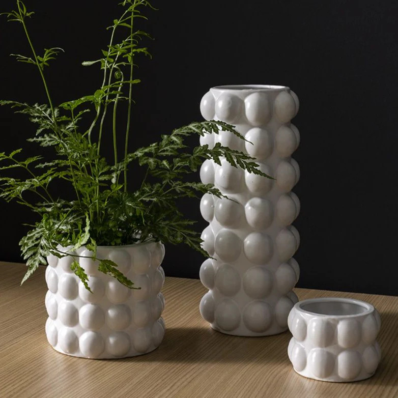 Matte White Modern Ceramic Bubble Vase Pot | Darby Creek Trading