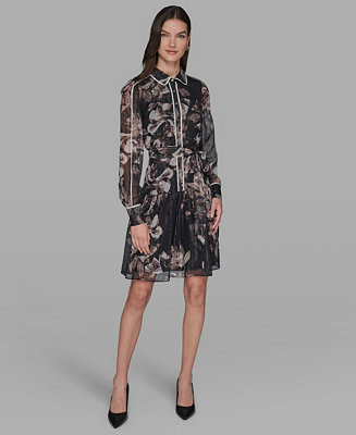 Women's Printed Crinkle Chiffon Collared Shirt Dress | Macy's