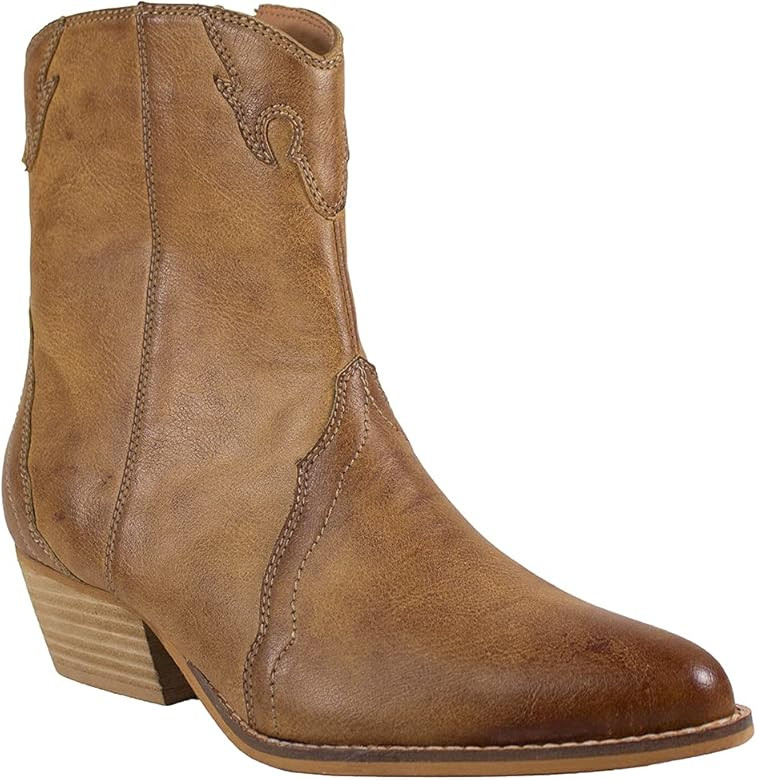 ARiderGirl Hala Women's Western Booties Side Zipper Pointed Toe Stacked Heel Ankle Boots | Amazon (US)