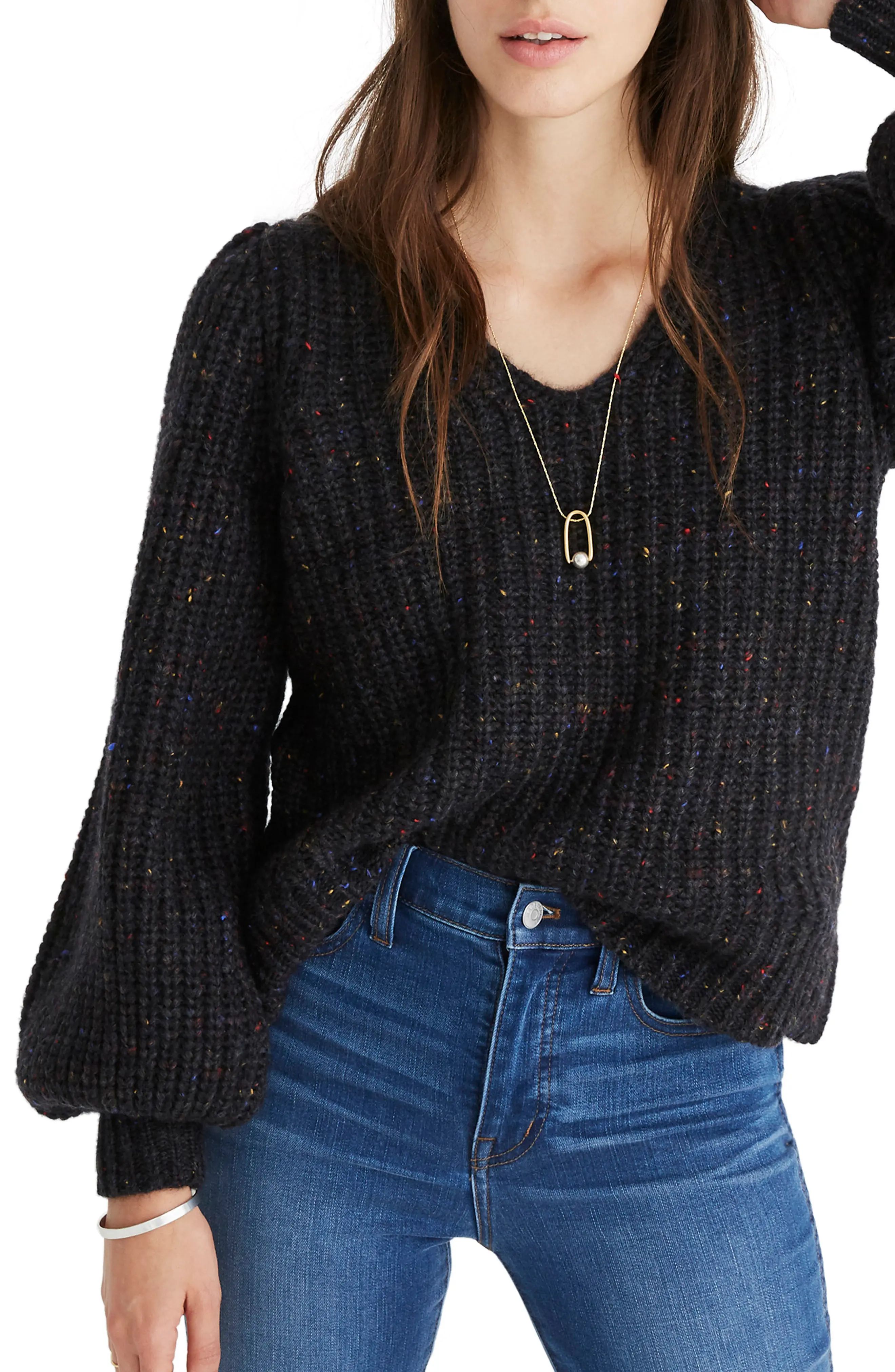 Madewell V-Neck Puff Sleeve Sweater | Nordstrom