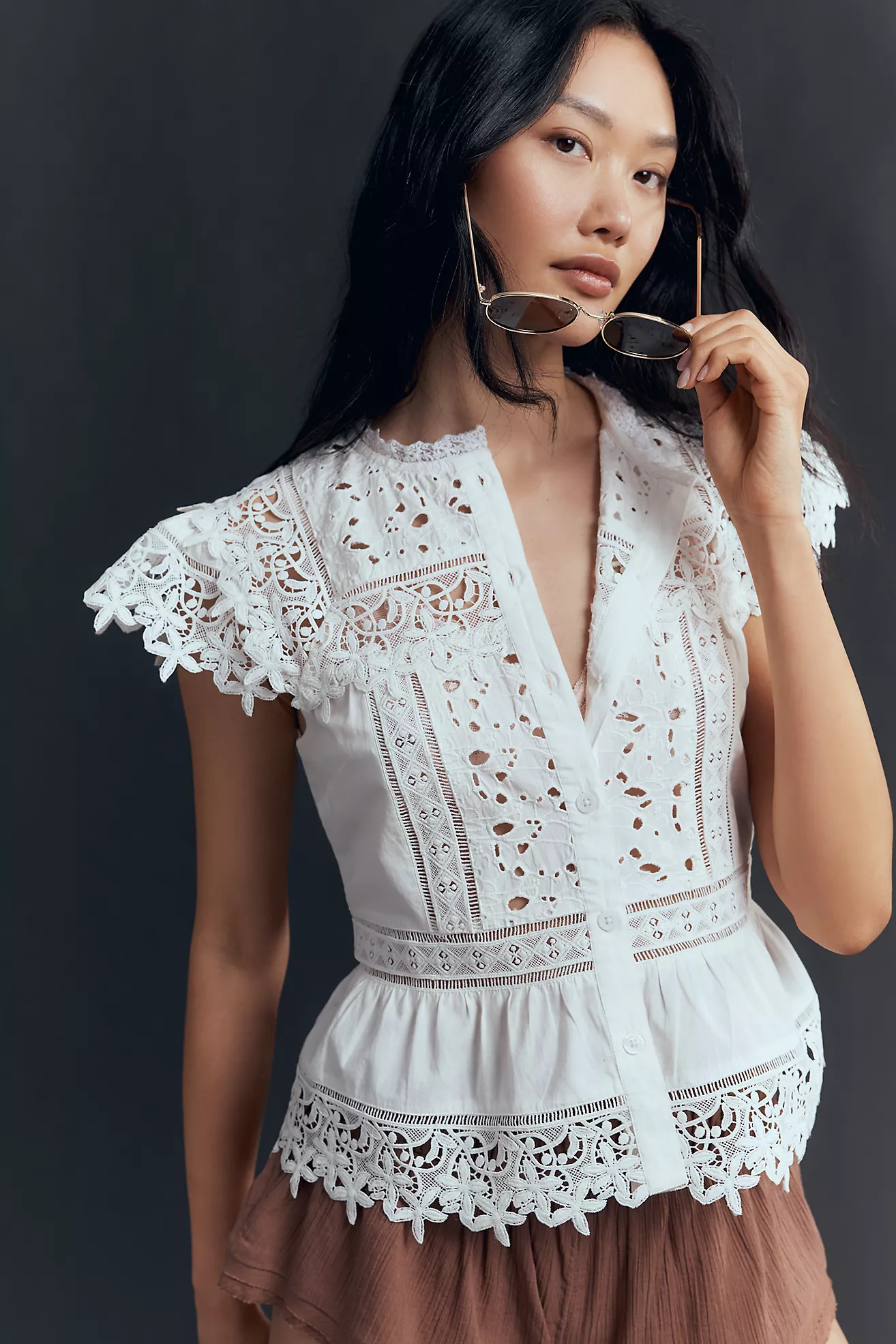 By Anthropologie Sleeveless High-Neck Lace-Inset Blouse | Anthropologie (US)