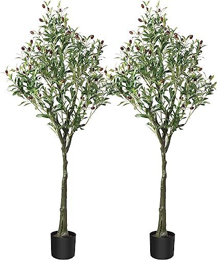 CROSOFMI Artificial Olive Tree Plant 4.9 Feet Fake Topiary Silk Tree, Perfect Faux Plants in Pot ... | Amazon (US)