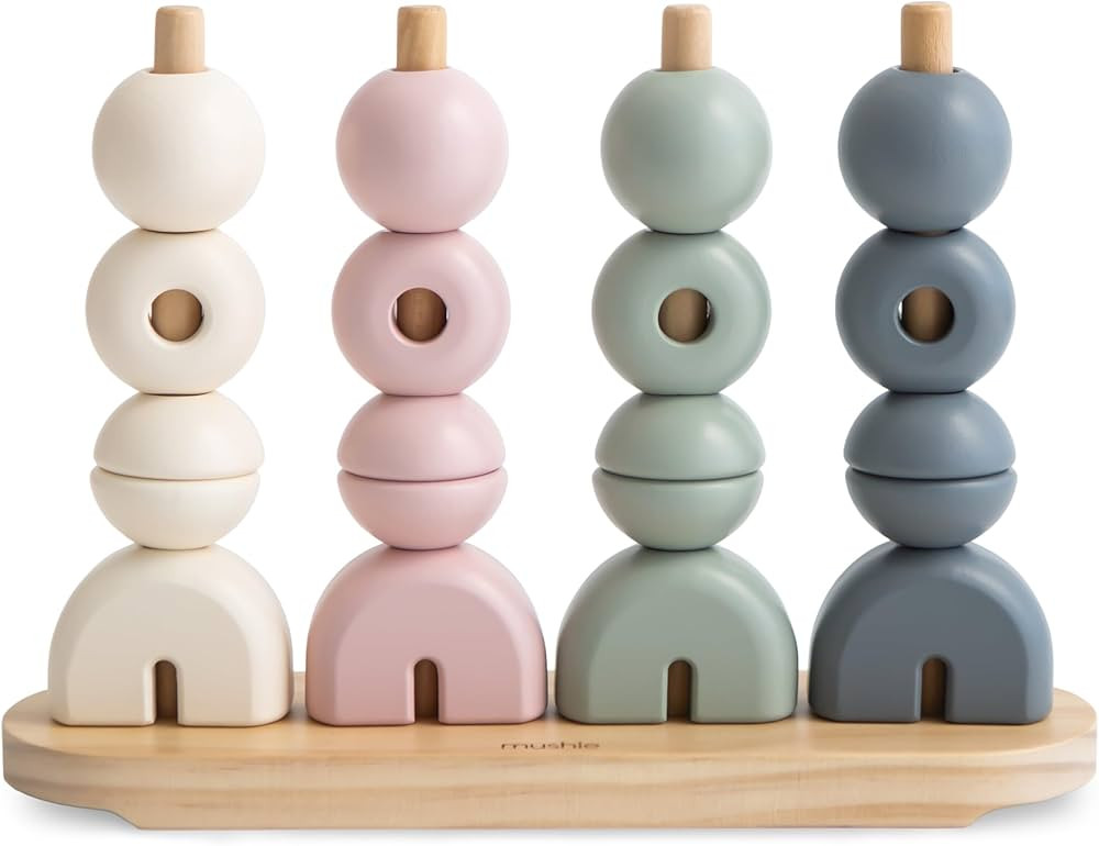mushie Wooden Multi Shape Stacker | for Kids 3 Years+ | Preschool Educational & Toddler Montessor... | Amazon (US)
