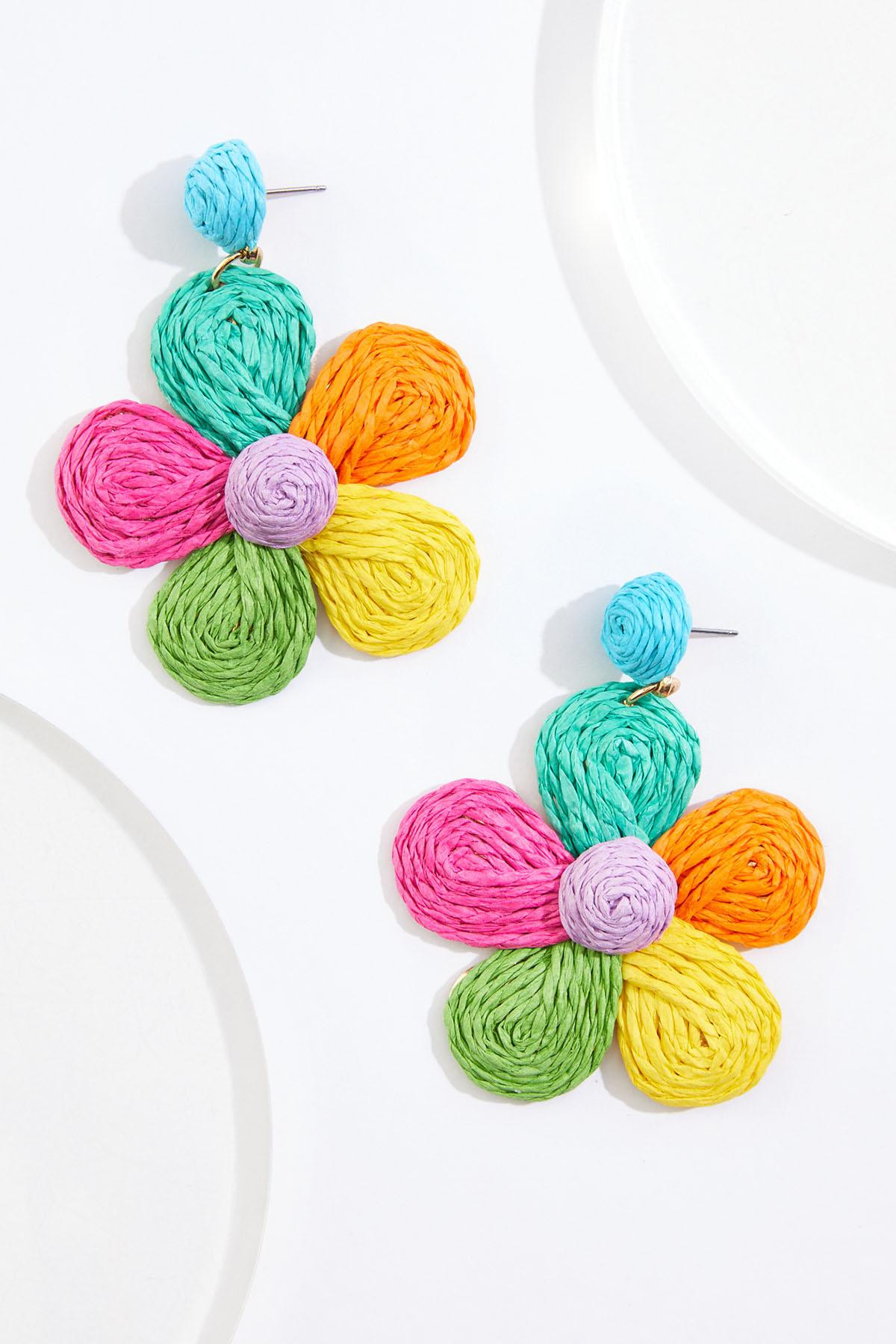 Multicolor Raffia Flower Earrings | Cato Fashions