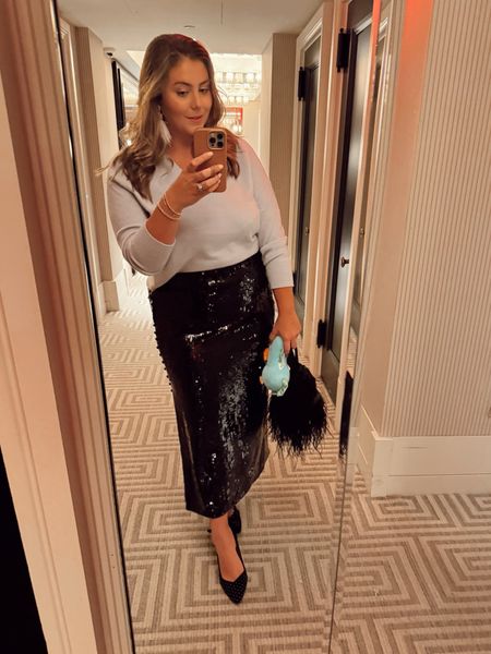 Last night’s dinner outfit! Makes a great New Year’s Eve outfit. Skirt and shoes are old but sharing similar styles. 

#LTKparties #LTKSeasonal #LTKmidsize