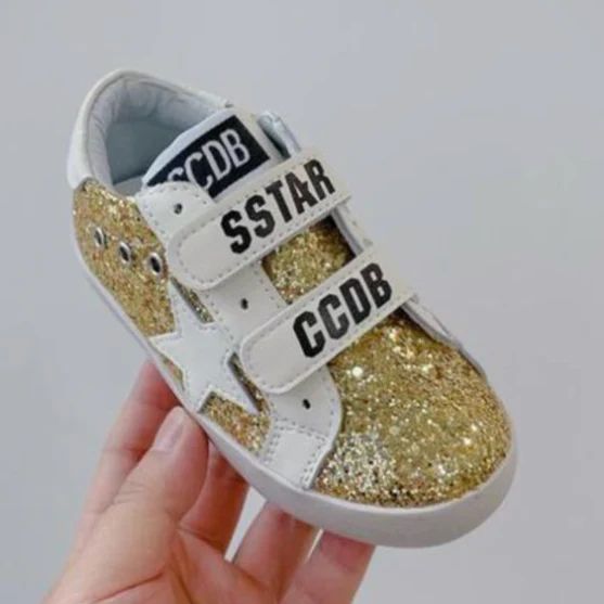 gold glitter star velcro sneakers | elfin los angeles