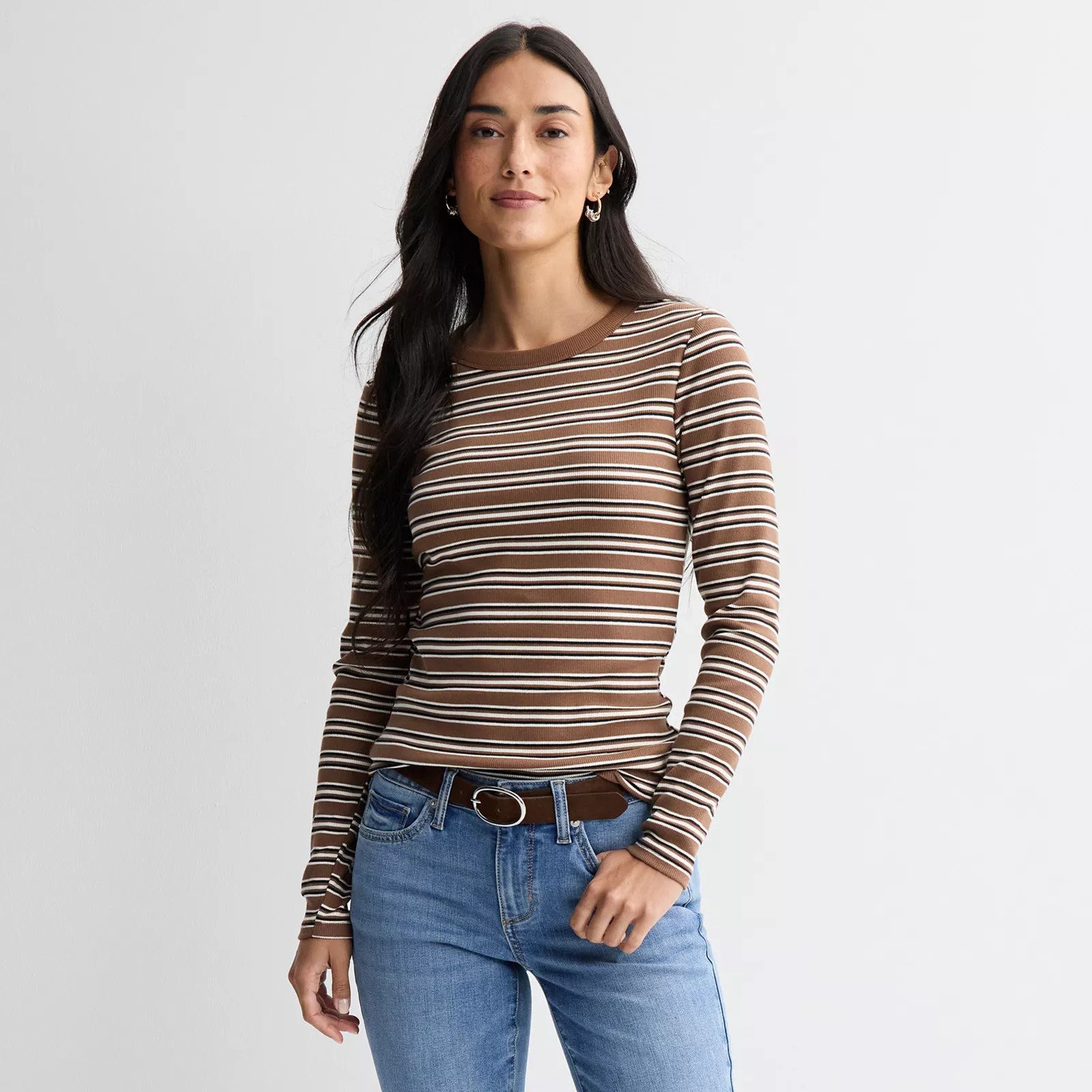 Women's Sonoma Goods For Life® Rib Long Sleeve Crew Tee, Size: XXL, Pitch Black | Kohl's