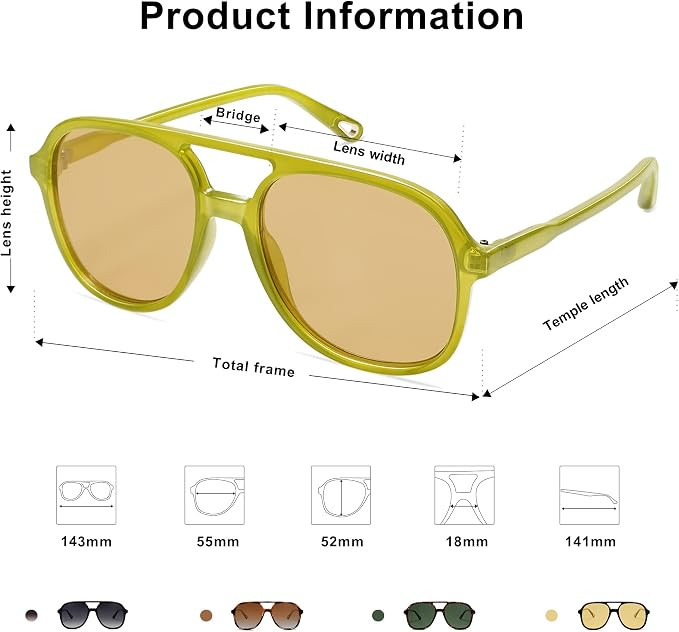 SOJOS Retro Square Polarized Aviator Sunglasses Womens Mens 70s Vintage Double Bridge Sun Glasses... | Amazon (US)