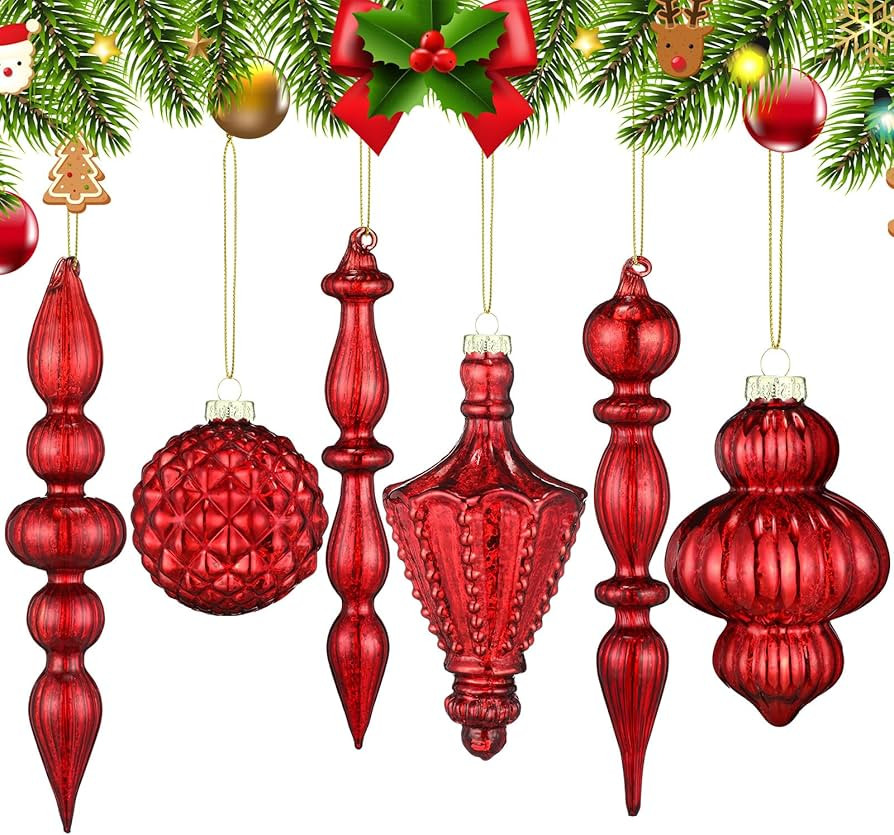 Vintage Red Christmas Mercury Glass Ornament Set 7.87 Inch Glass Finial Ornaments 3.15 Inch Hangi... | Amazon (US)