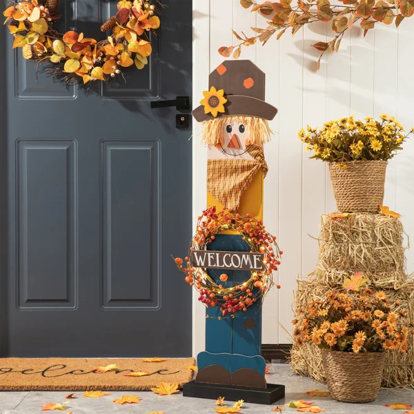 42"H LED Lighted Fall Harvest Scarecrow Porch Décor | Wayfair North America