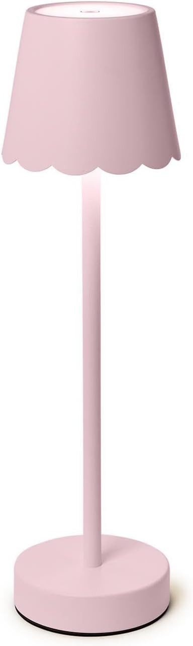 Two's Company Scalloped Edge Shade LED Cordless Table Lamp, 14-Inch, Pink | Amazon (US)