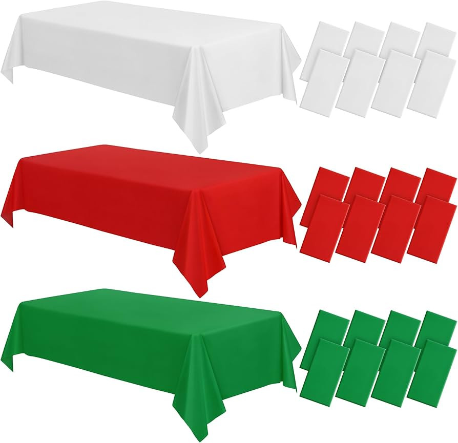 durony 24 Pieces Red, Green, White Disposable Plastic Tablecloth Christmas Colour Waterproof Tabl... | Amazon (US)