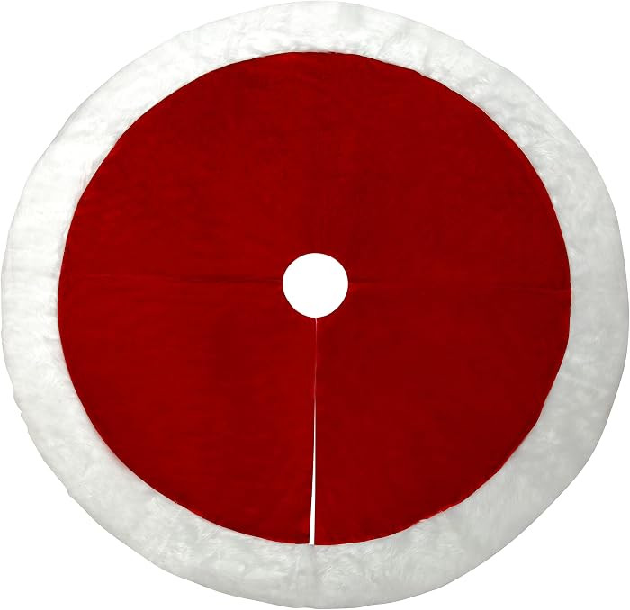 Haute Decor 54 Inch Diameter Large Dark Red Velvet Tree Skirt with HI-Pile White Border - Classic... | Amazon (US)