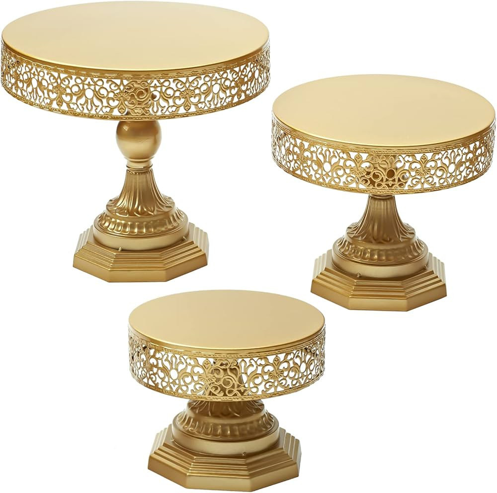 Weharnar Gold Cake Stand Set - 3 Pcs Metal Cake Stands for Dessert Table Round Antique Dessert Di... | Amazon (US)