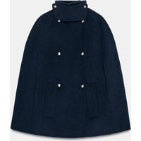 Zara - Zw Collection Wool Blend Button Cape - Dark Navy - L - Woman | Zara US