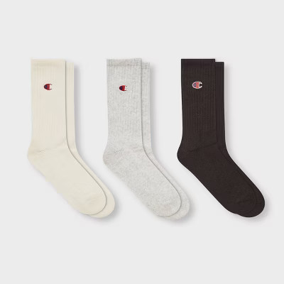 Champion Women's Embroidered Logo 3pk Crew Socks - Cream | Target