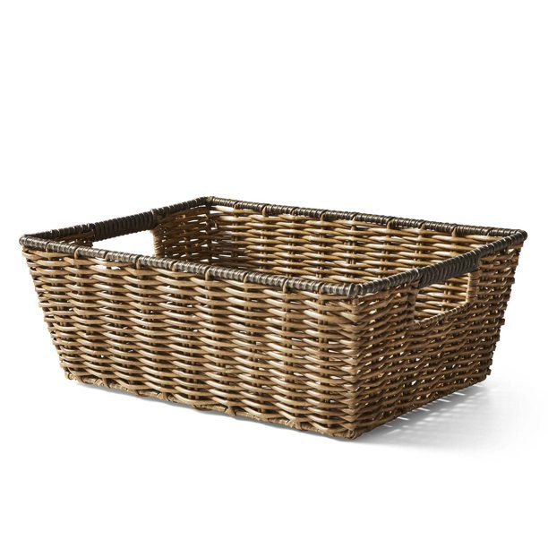The Better Homes & Gardens Poly Rattan Storage Basket with Cut-Out Handles - Walmart.com | Walmart (US)