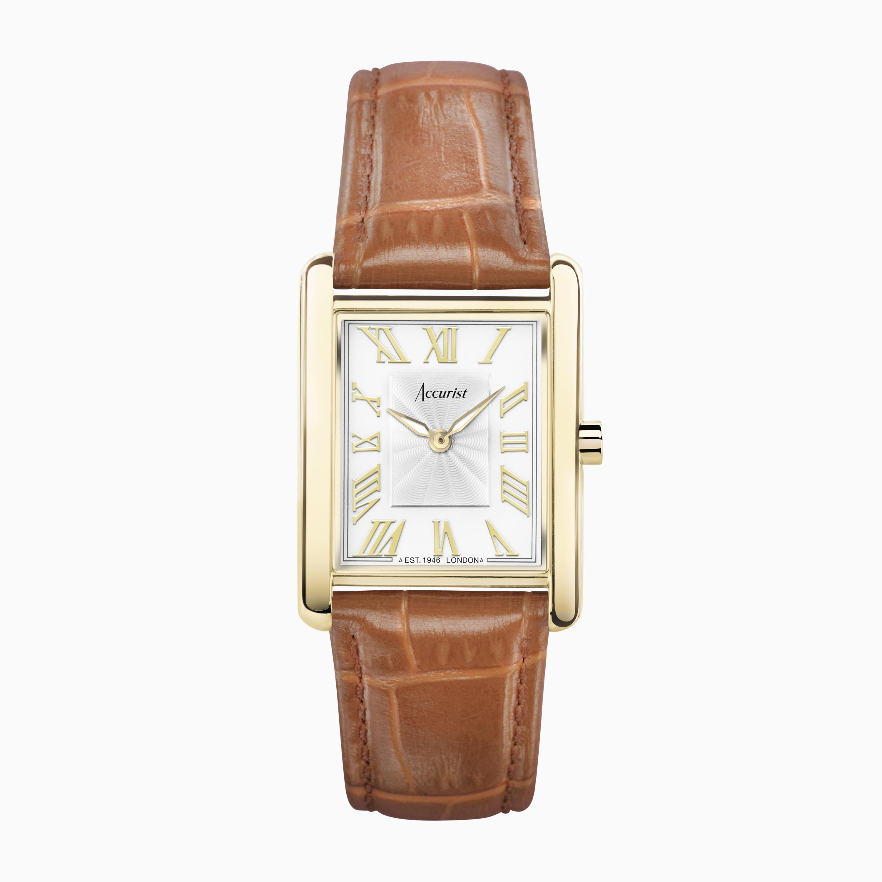 Accurist Ladies Dress Watch (71004) - Rectangle | Tan Leather Strap | White Dial | Rectangle Coll... | Accurist Watches