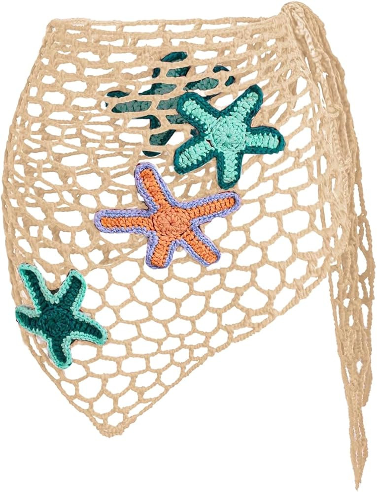 Verdusa Women's Starfish Hollow Out Crochet Beach Cover Up Skirt Asymmetrical Sheer Wrap Skirt | Amazon (US)