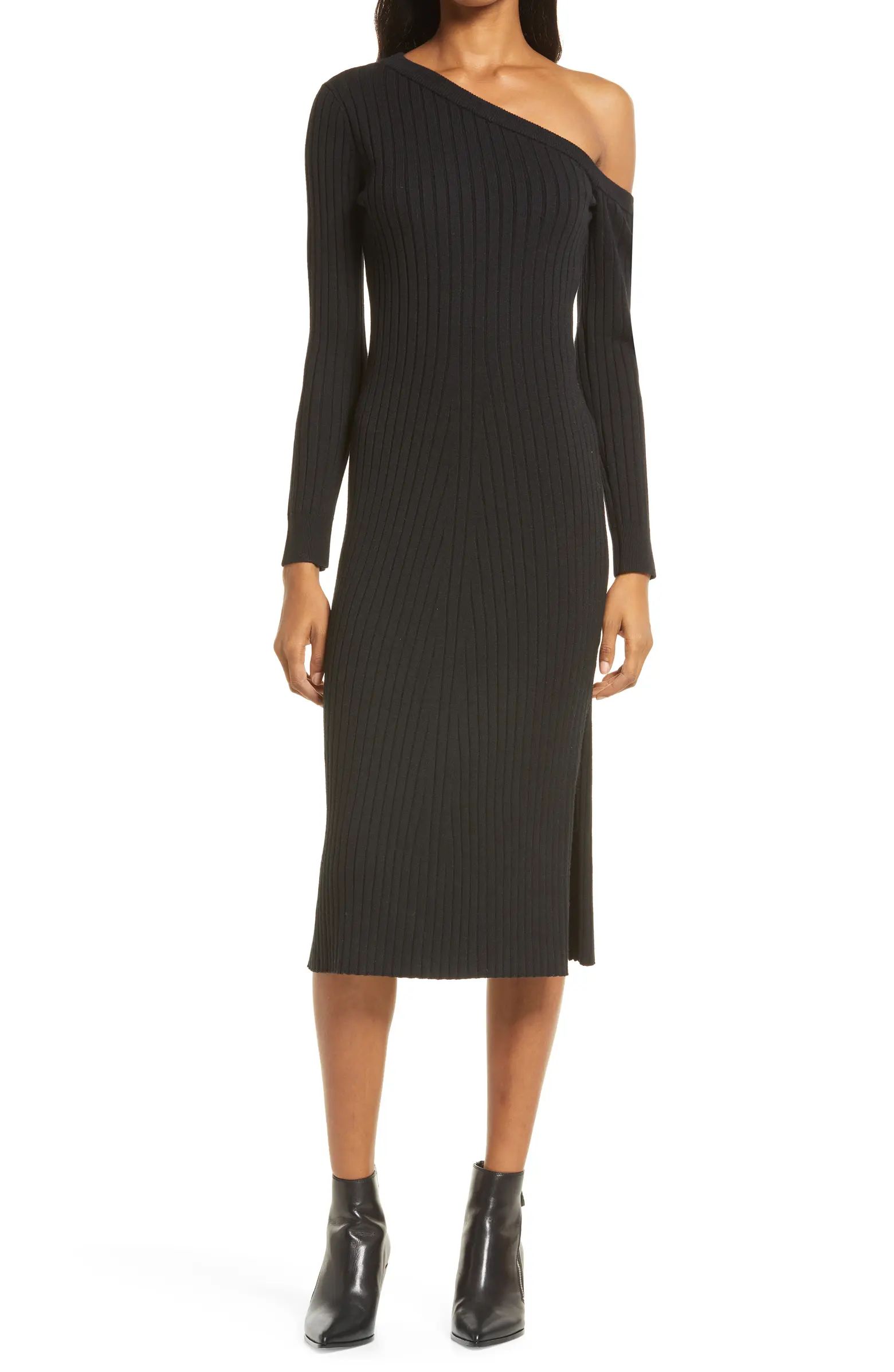 One-Shoulder Long Sleeve Sweater Dress | Nordstrom