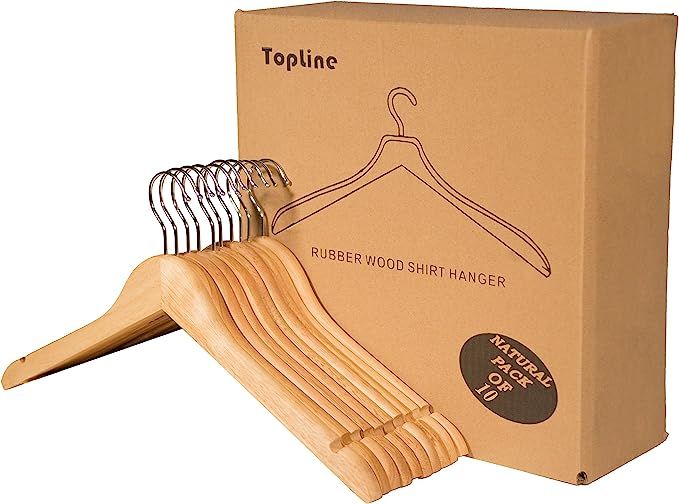 Topline Classic Wood Shirt Hangers - Natural Finish (10-Pack) | Amazon (US)
