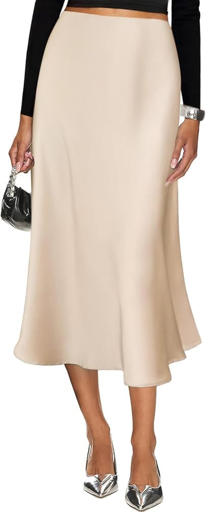 Women's Silk Satin Midi Skirt Elastic High Waisted A-Line Cheetah Print Leopard Long Skirts for W... | Amazon (US)