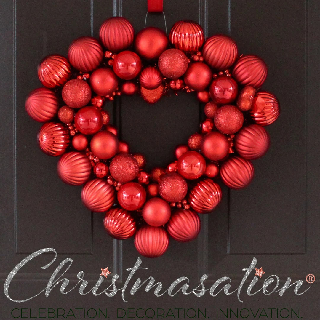 Red Bauble Heart Wreath, Valentine Wreath, Front Door Wreath, Ornament Wreath, Valentine's Day De... | Etsy (US)