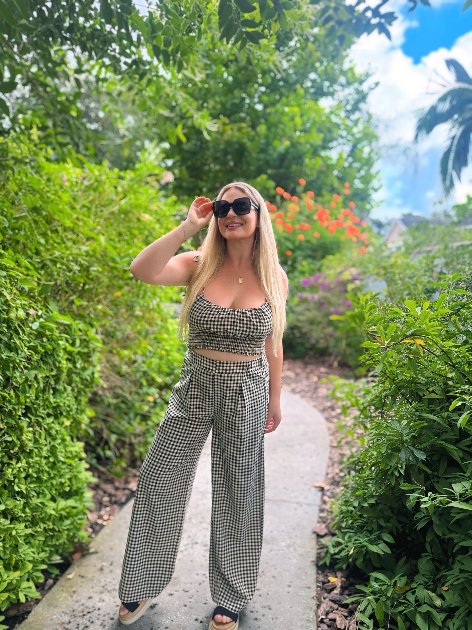 I absolutely love this two piece set. The pants are high waisted and have stretch in the waistband. I love the top… It has stretch & is smocked!

It fits tts!

I am sharing some of my favorite oversized sunglasses along with my favorite Melinda Maria jewelry. 

Use code: hilary30 for 30% off sitewide 

Two piece set
Fall outfit 
High waisted two piece set
Vici discount code
Gingham outfit 
Tall girl style


#LTKTall #LTKStyleTip #LTKSeasonal