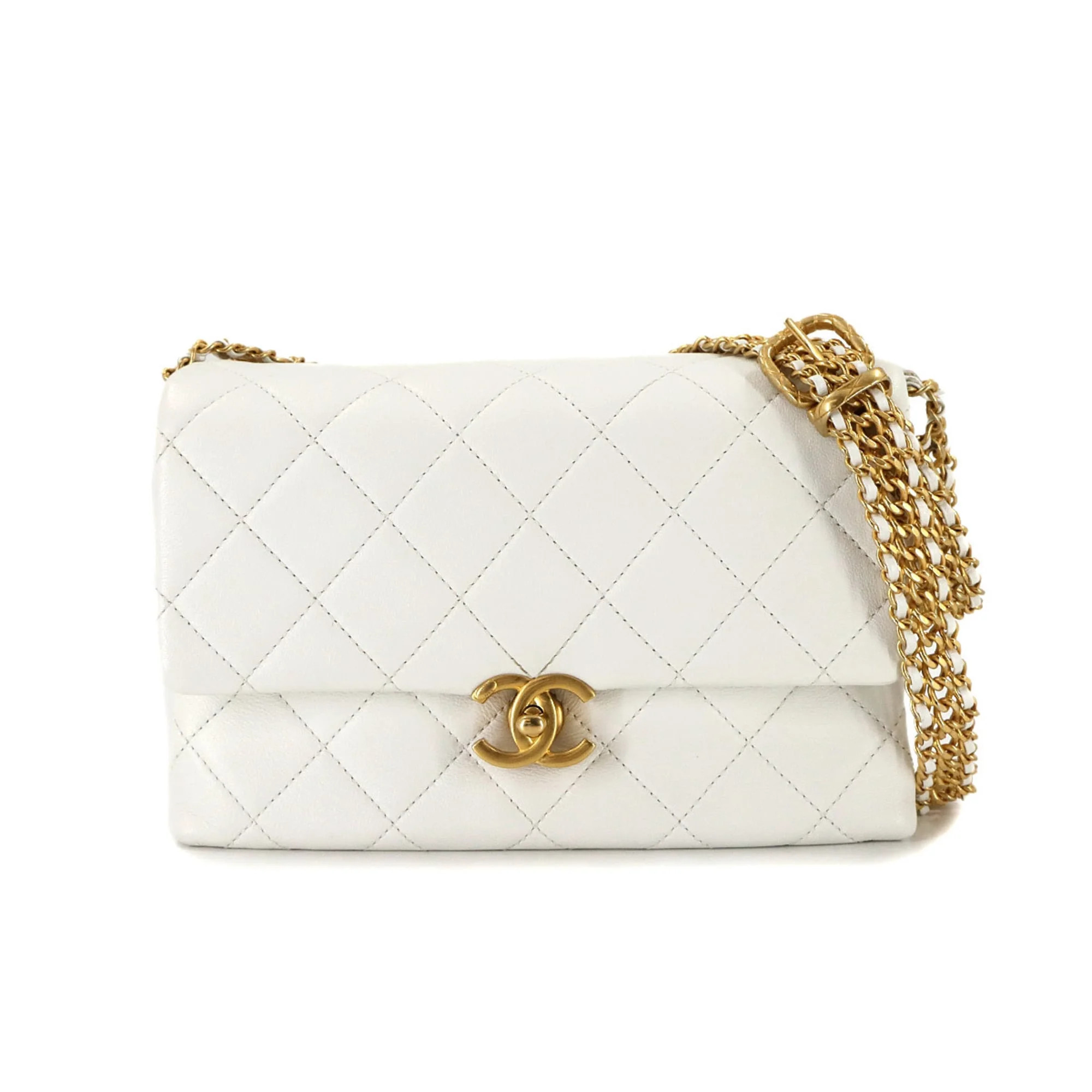 Pre-Owned CHANEL Matelasse Chain Shoulder Bag in Calfskin Leather with White and Gold... | Walmart (US)