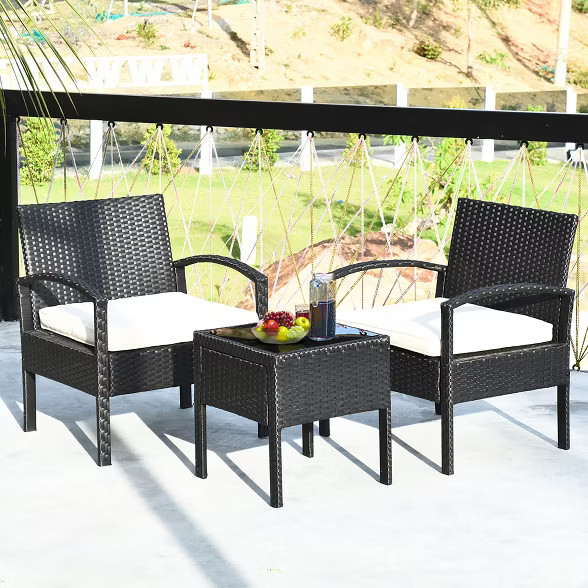 Costway 3PCS Patio Rattan Furniture Set Table & Chairs Set with Coushions Outdoor | Target