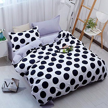 YOU SA 3Pcs Black White Polka Dot Bedding Microfiber Polka Dot Printed Bed Cover Set Full | Walmart (US)