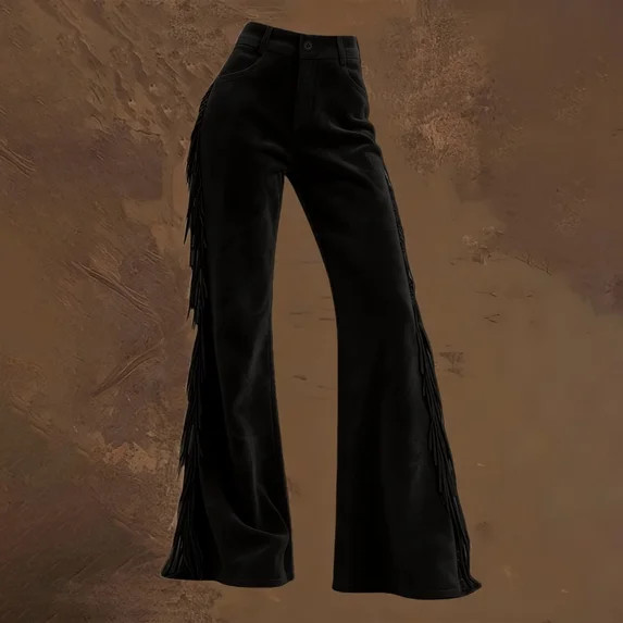 Women's Fringe Flared Jeans, Elastic Waist Stretchy Denim Pants, Western Style Bell Bottom Pants ... | Walmart (US)