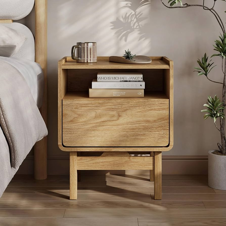 LuxenHome 22" Tall Nightstand with Storage, Mid Century Modern Night Stand with Drawer, Wooden Bo... | Amazon (US)
