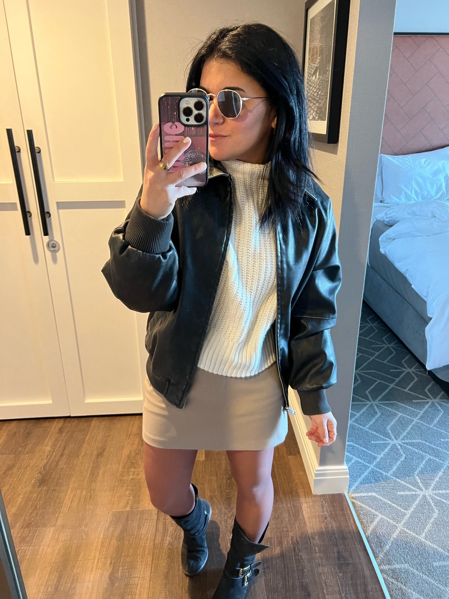 Casual work outfit idea - my leather jacket was recently restocked in most sizes! Runs oversized. I’m wearing XXS 

#LTKfindsunder50 #LTKstyletip #LTKfindsunder100