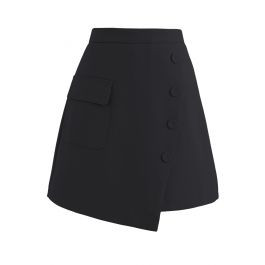 Buttoned Fake Pocket Flap Mini Skirt in Black | Chicwish