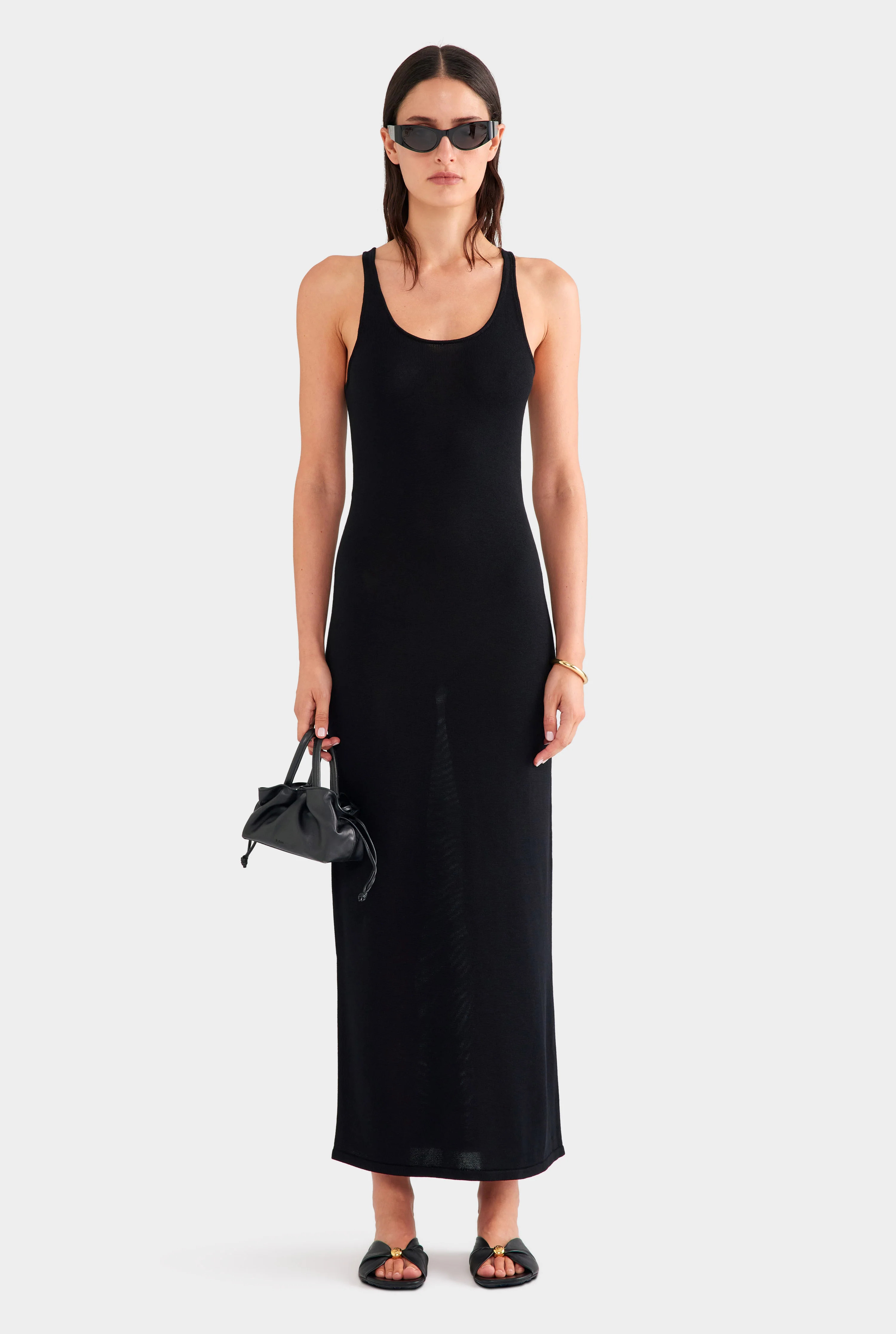 Tencel Silk Knit Tank Dress Black | Venroy | Venroy AU