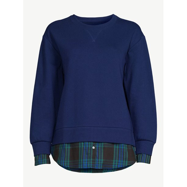 Free Assembly Women's Crewneck Sweatshirt Mixy Top with Long Sleeves - Walmart.com | Walmart (US)