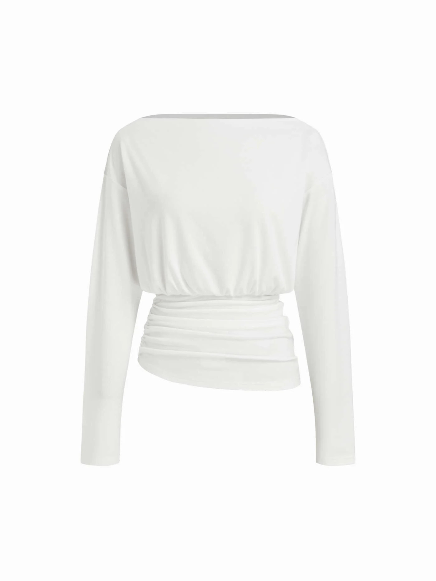 Boat Neck Ruched Long Sleeve Top... | Cider